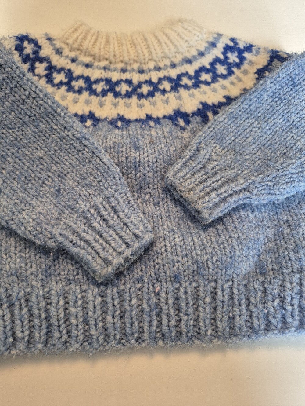 Cozy Blue Fair Isle children's Sweater - Handmade